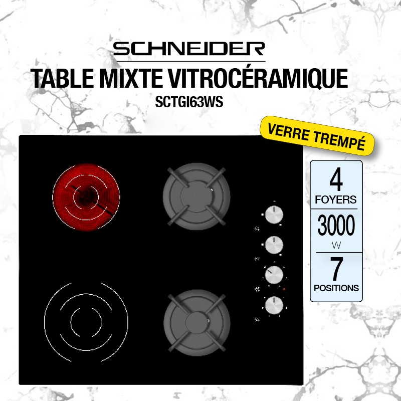 Table de cuisson mixte Classica 75cm 2 foyers gaz + 2 induction verre Noir  - SMEG Elite Réf. PM3743D
